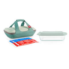 Pyrex® Deep Portable 4-piece Glass Baking Dish Set Portable Set, Green Sage Lid